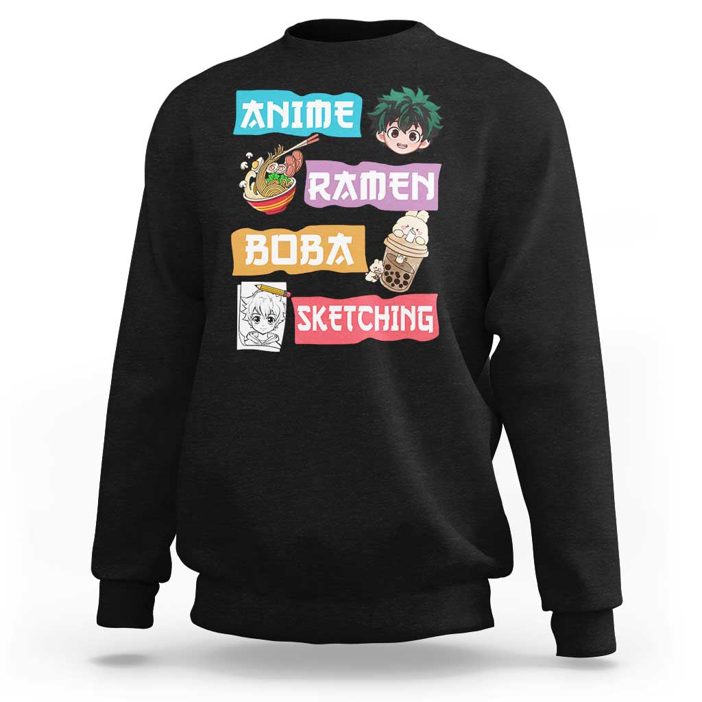 Anime Ramen Boba Sketching Sweatshirt Kawaii Otaku Anime Manga Japanese Pop Culture Cute Graphic - Wonder Print Shop
