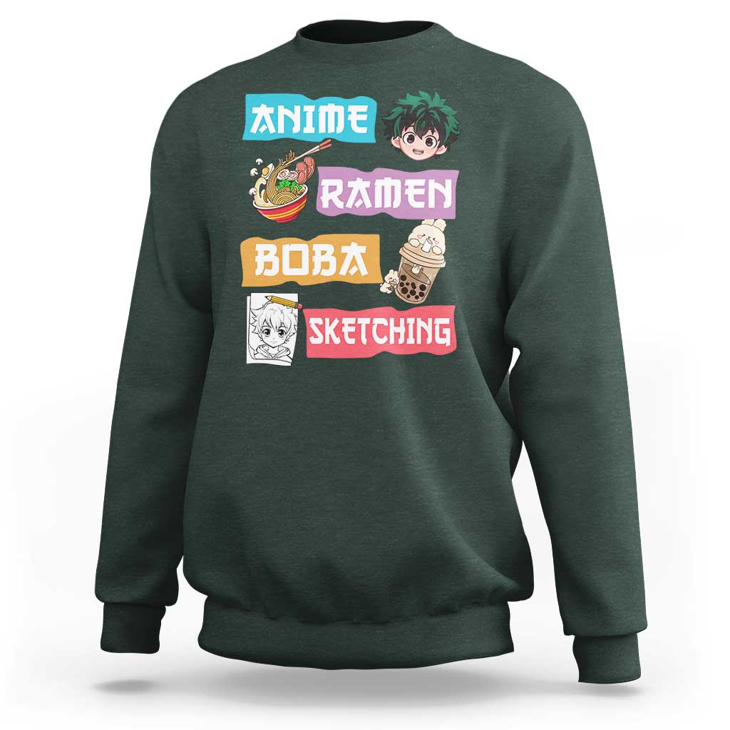 Anime Ramen Boba Sketching Sweatshirt Kawaii Otaku Anime Manga Japanese Pop Culture Cute Graphic - Wonder Print Shop