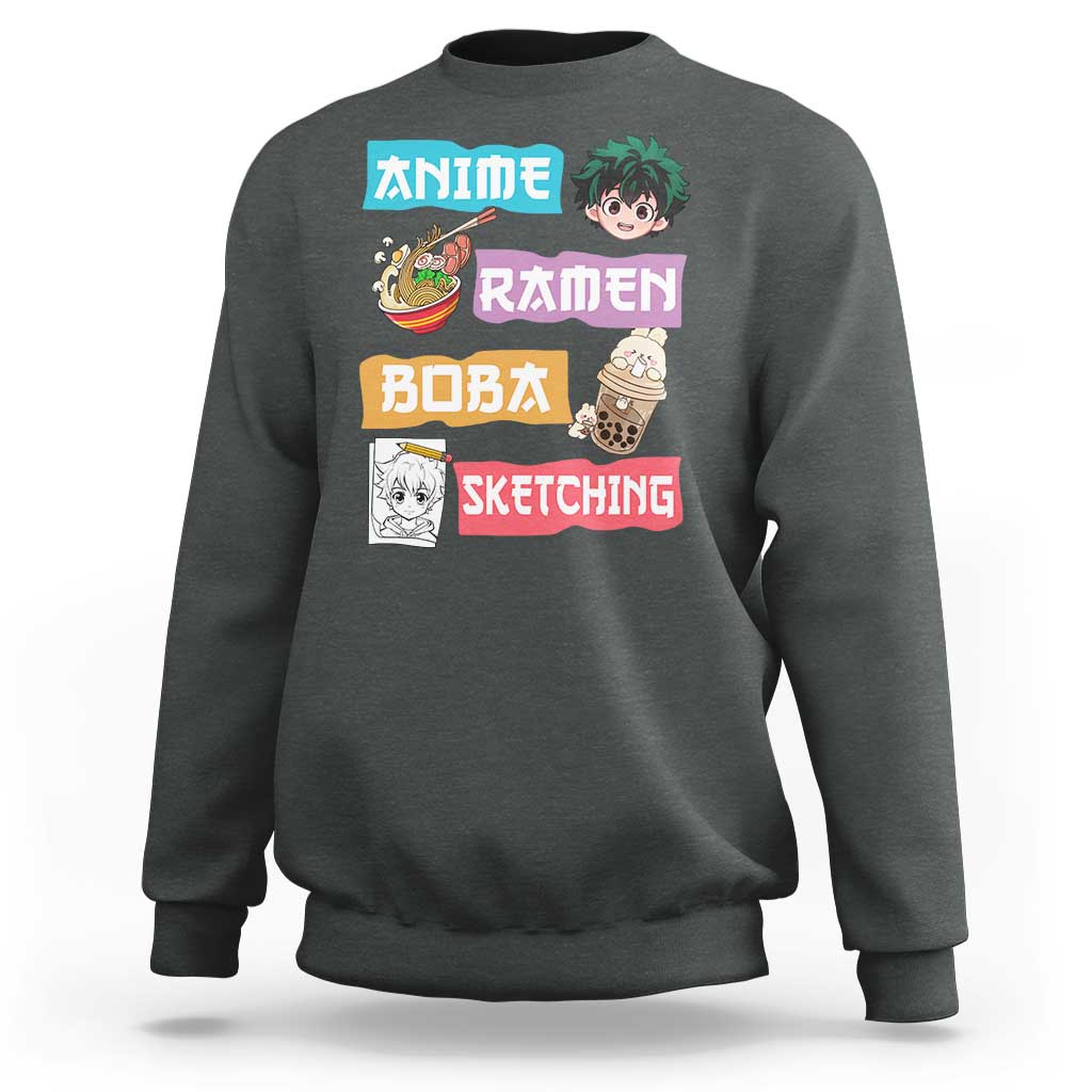 Anime Ramen Boba Sketching Sweatshirt Kawaii Otaku Anime Manga Japanese Pop Culture Cute Graphic - Wonder Print Shop