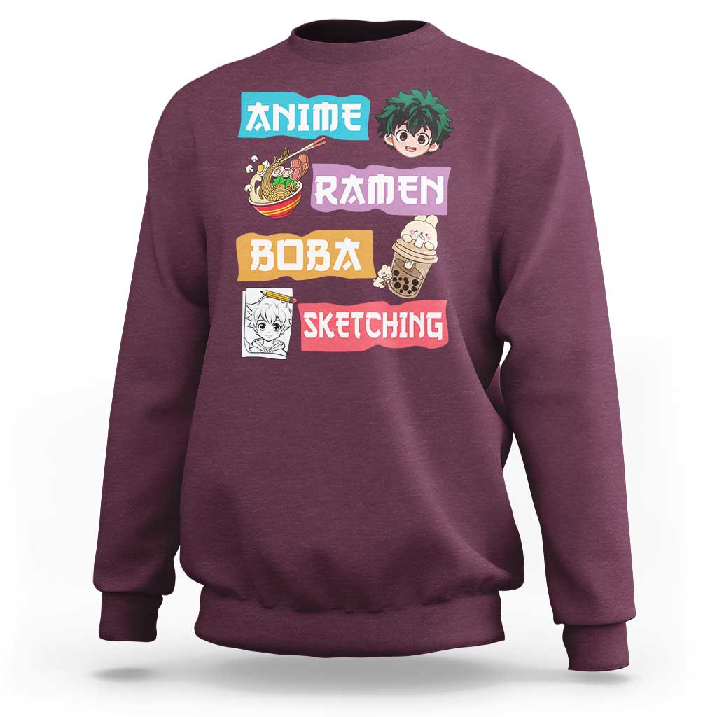 Anime Ramen Boba Sketching Sweatshirt Kawaii Otaku Anime Manga Japanese Pop Culture Cute Graphic - Wonder Print Shop