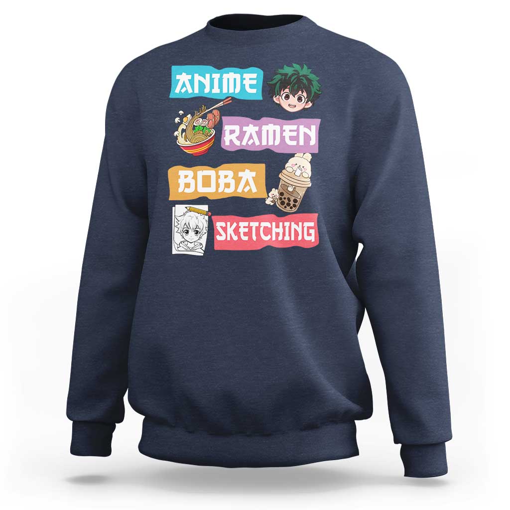 Anime Ramen Boba Sketching Sweatshirt Kawaii Otaku Anime Manga Japanese Pop Culture Cute Graphic - Wonder Print Shop