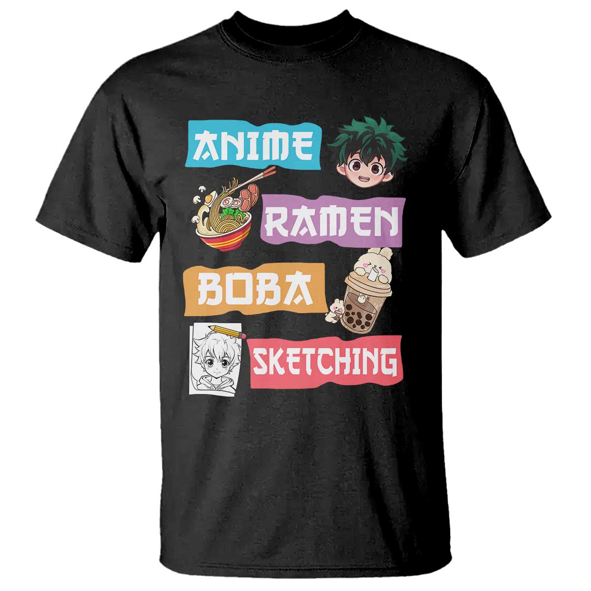 Anime Ramen Boba Sketching T Shirt Kawaii Otaku Anime Manga Japanese Pop Culture Cute Graphic - Wonder Print Shop