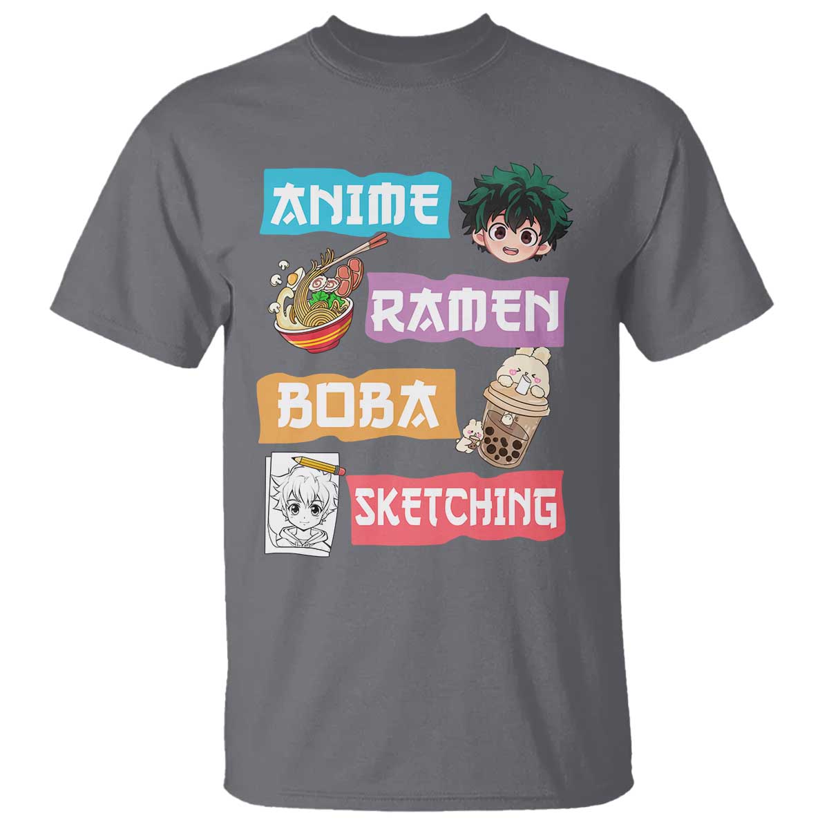 Anime Ramen Boba Sketching T Shirt Kawaii Otaku Anime Manga Japanese Pop Culture Cute Graphic - Wonder Print Shop