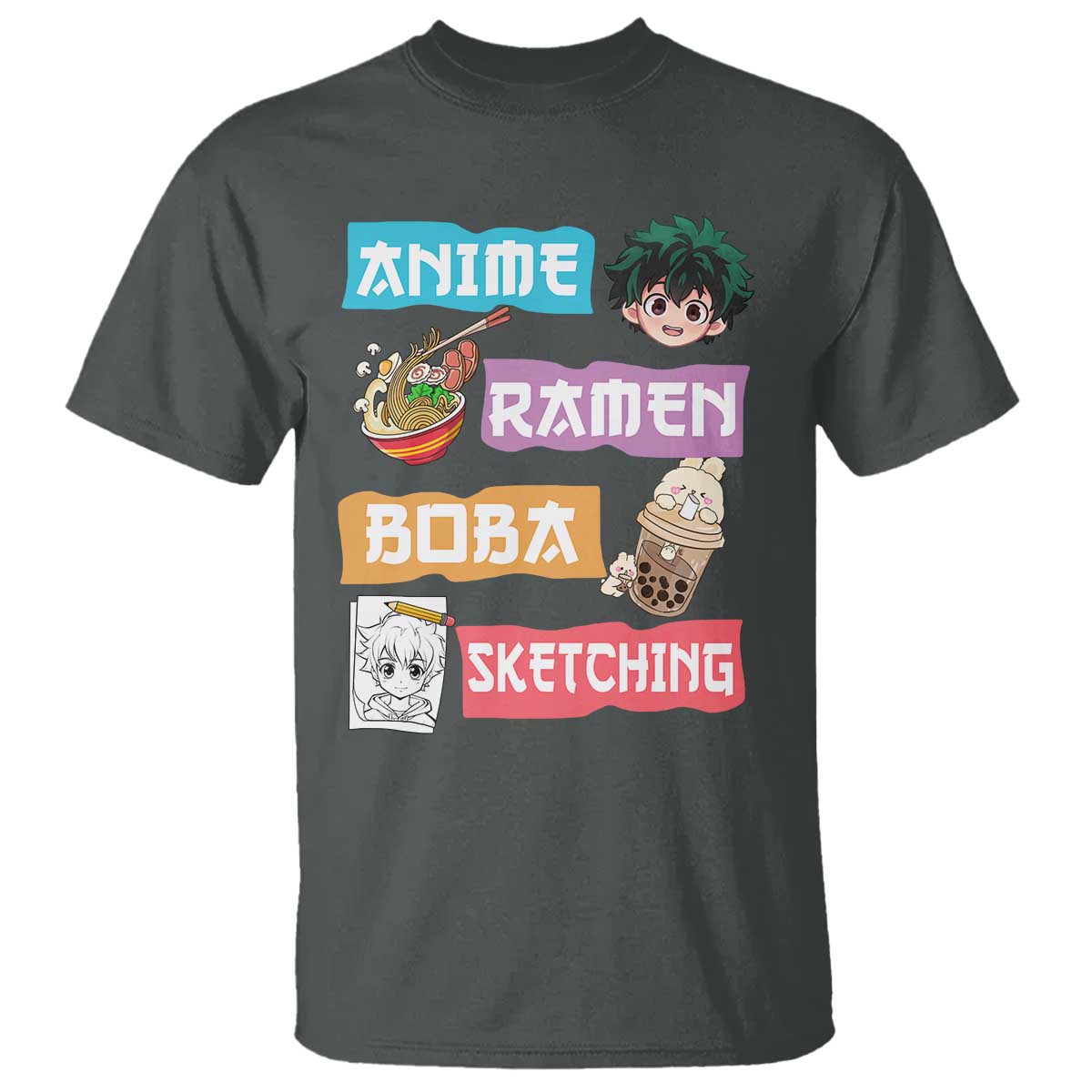 Anime Ramen Boba Sketching T Shirt Kawaii Otaku Anime Manga Japanese Pop Culture Cute Graphic - Wonder Print Shop
