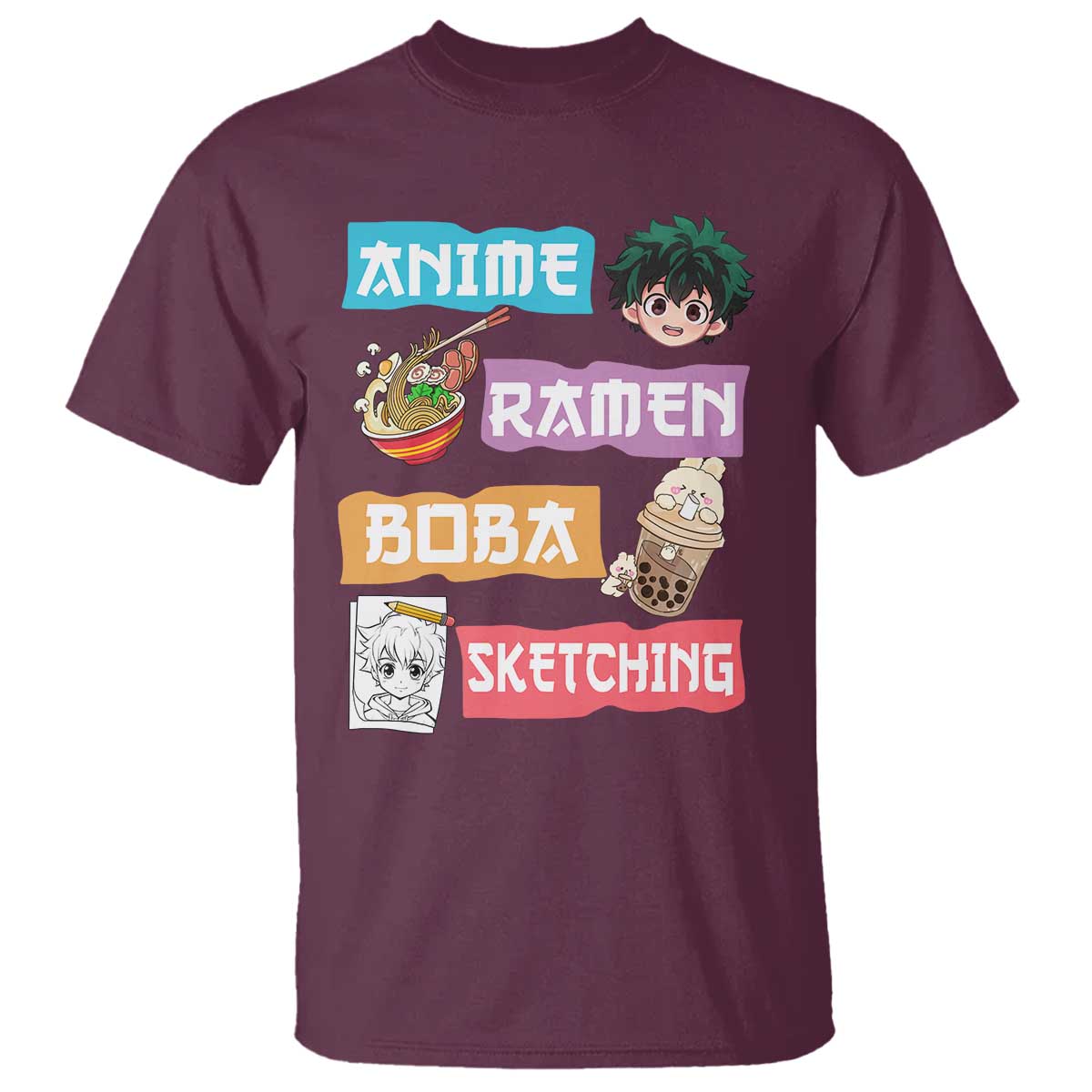Anime Ramen Boba Sketching T Shirt Kawaii Otaku Anime Manga Japanese Pop Culture Cute Graphic - Wonder Print Shop