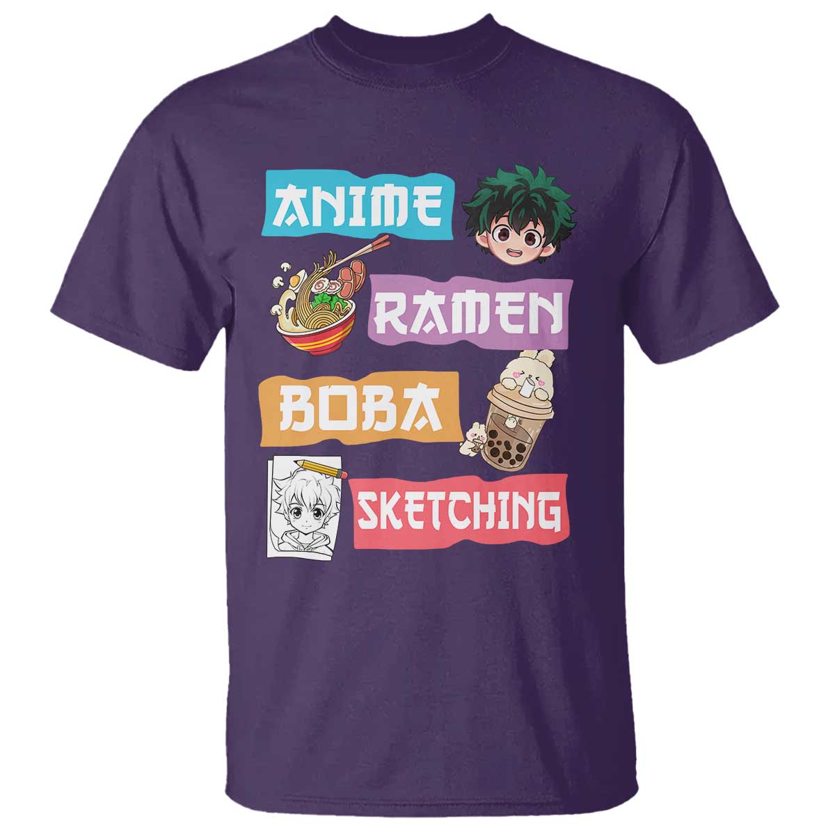 Anime Ramen Boba Sketching T Shirt Kawaii Otaku Anime Manga Japanese Pop Culture Cute Graphic - Wonder Print Shop