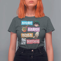 Anime Ramen Boba Sketching T Shirt For Women Kawaii Otaku Anime Manga Japanese Pop Culture Cute Graphic - Wonder Print Shop