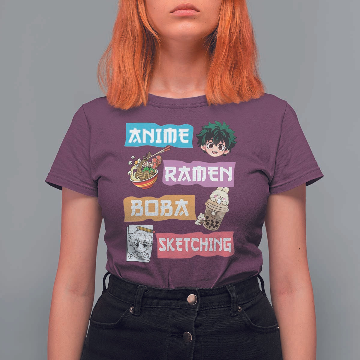 Anime Ramen Boba Sketching T Shirt For Women Kawaii Otaku Anime Manga Japanese Pop Culture Cute Graphic - Wonder Print Shop