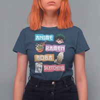 Anime Ramen Boba Sketching T Shirt For Women Kawaii Otaku Anime Manga Japanese Pop Culture Cute Graphic - Wonder Print Shop