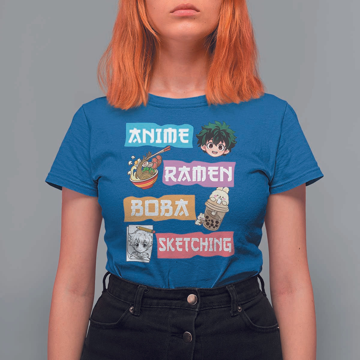 Anime Ramen Boba Sketching T Shirt For Women Kawaii Otaku Anime Manga Japanese Pop Culture Cute Graphic - Wonder Print Shop