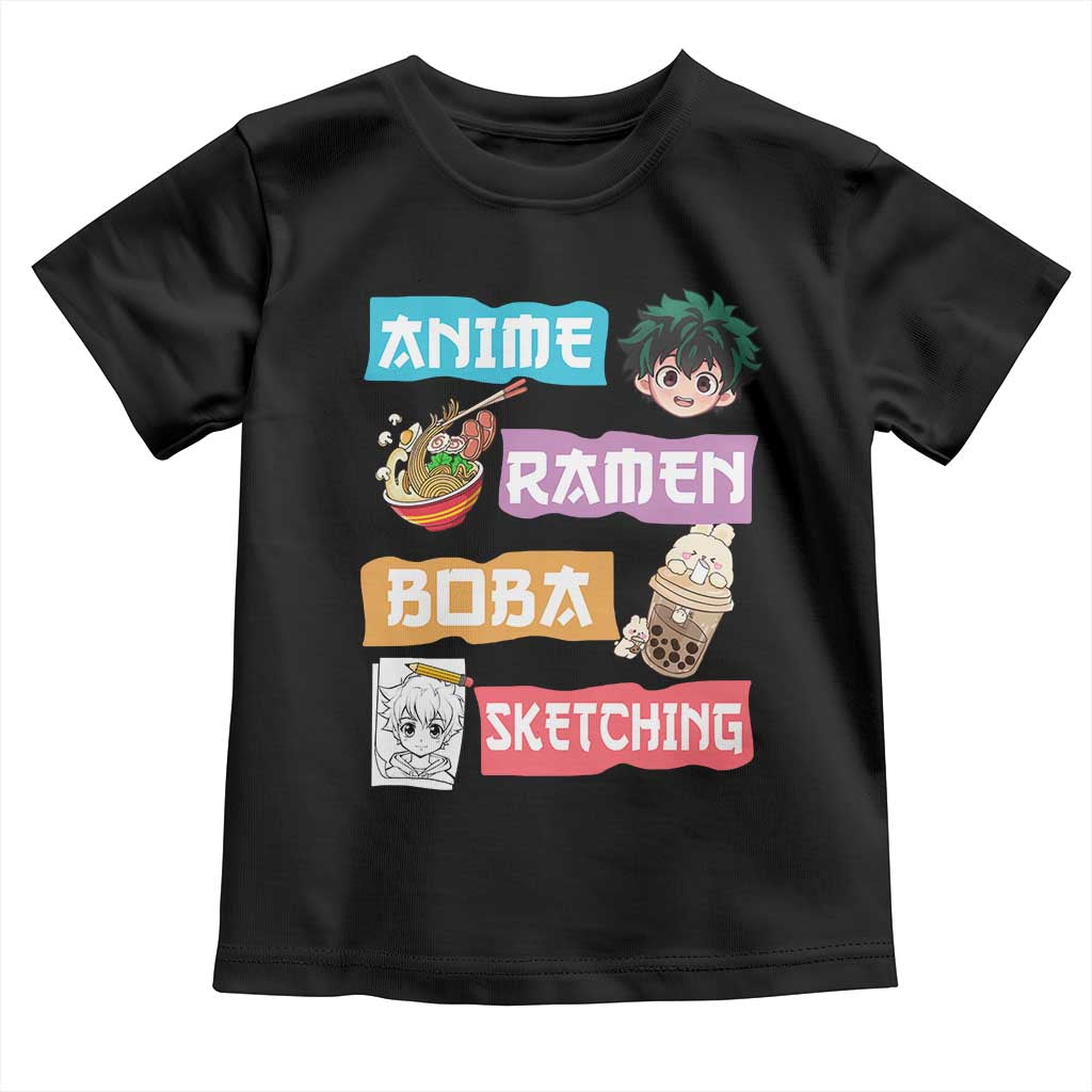 Anime Ramen Boba Sketching Toddler T Shirt Kawaii Otaku Anime Manga Japanese Pop Culture Cute Graphic