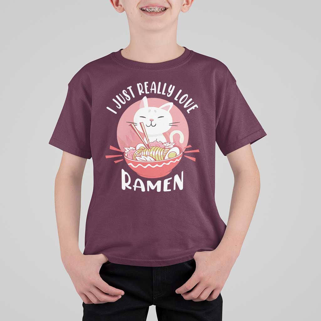 Funny Kawaii Cat Ramen Japanese T Shirt For Kid I Just Really Love Ramen Otaku Manga Cute Graphic - Wonder Print Shop