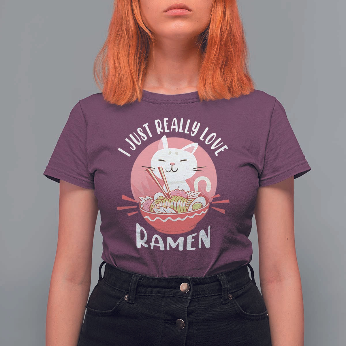 Funny Kawaii Cat Ramen Japanese T Shirt For Women I Just Really Love Ramen Otaku Manga Cute Graphic - Wonder Print Shop
