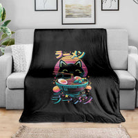 Retro Kawaii Ramen Cat Graphic Throw Blanket Cute Anime Japanese Japan Inspo - Wonder Print Shop
