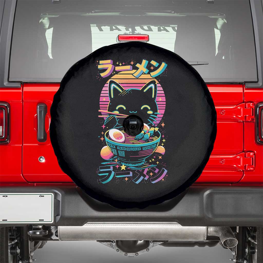 Retro Kawaii Ramen Cat Graphic Spare Tire Cover Cute Anime Japanese Japan Inspo - Wonder Print Shop