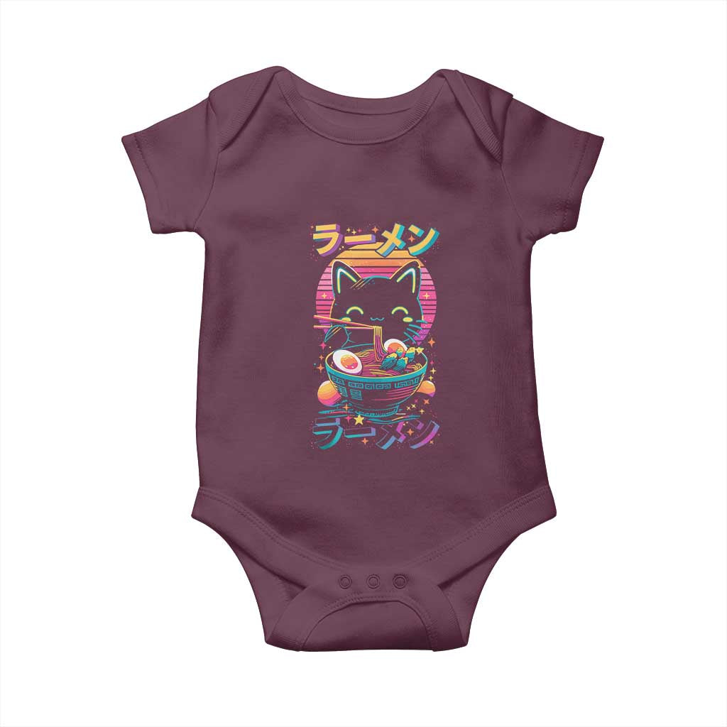 Retro Kawaii Ramen Cat Graphic Baby Onesie Cute Anime Japanese Japan Inspo - Wonder Print Shop