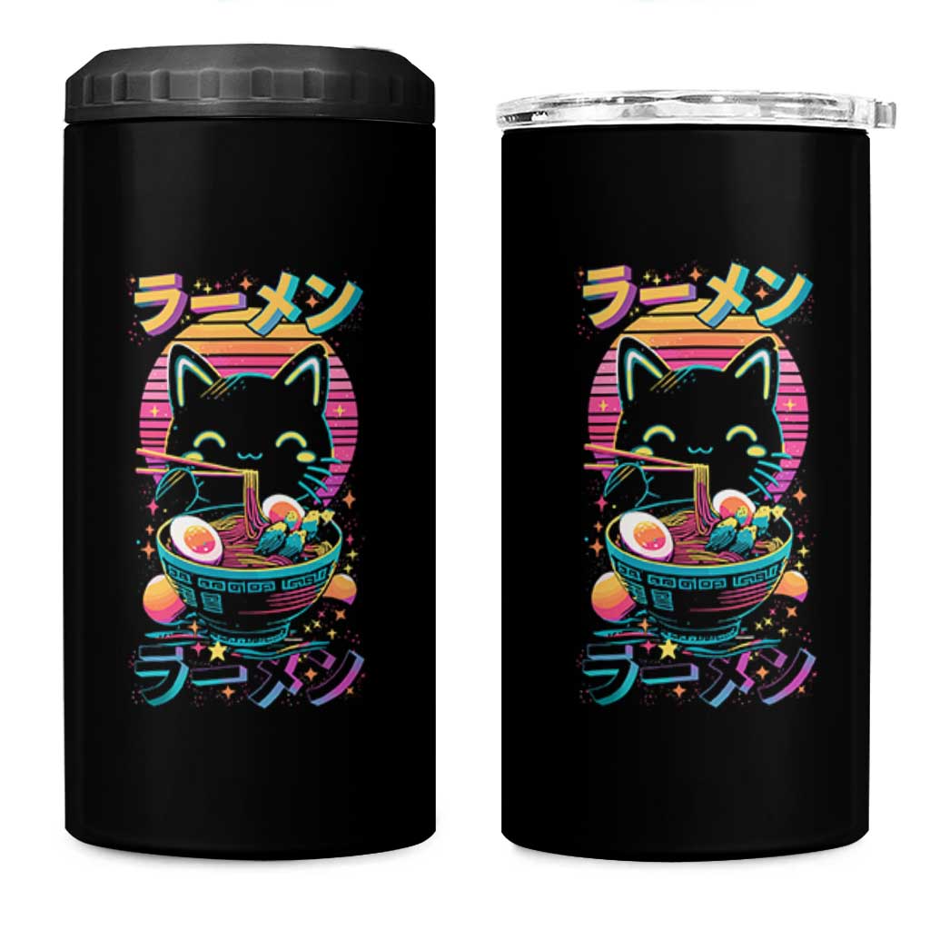 Retro Kawaii Ramen Cat Graphic 4 in 1 Can Cooler Tumbler Cute Anime Japanese Japan Inspo - Wonder Print Shop
