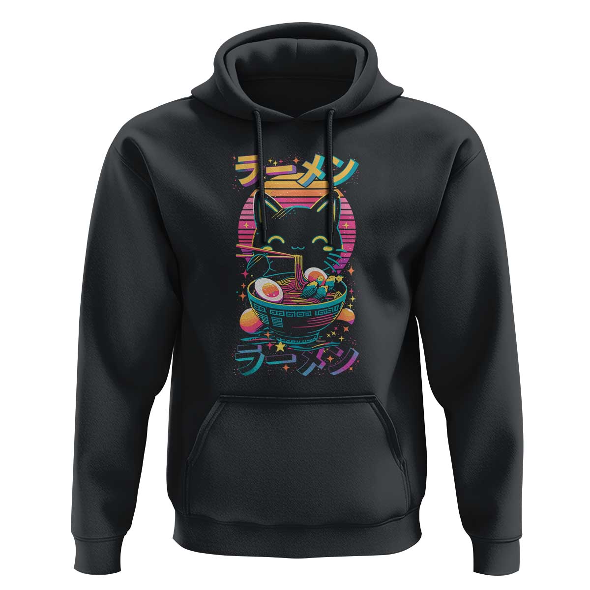 Retro Kawaii Ramen Cat Graphic Hoodie Cute Anime Japanese Japan Inspo - Wonder Print Shop