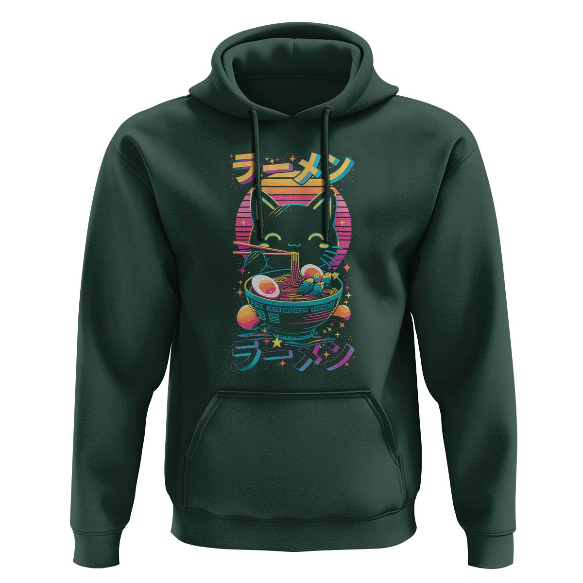 Retro Kawaii Ramen Cat Graphic Hoodie Cute Anime Japanese Japan Inspo - Wonder Print Shop