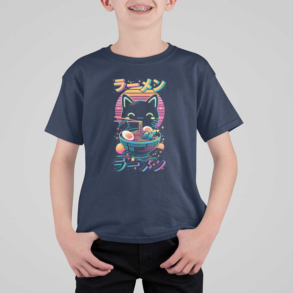 Retro Kawaii Ramen Cat Graphic T Shirt For Kid Cute Anime Japanese Japan Inspo - Wonder Print Shop