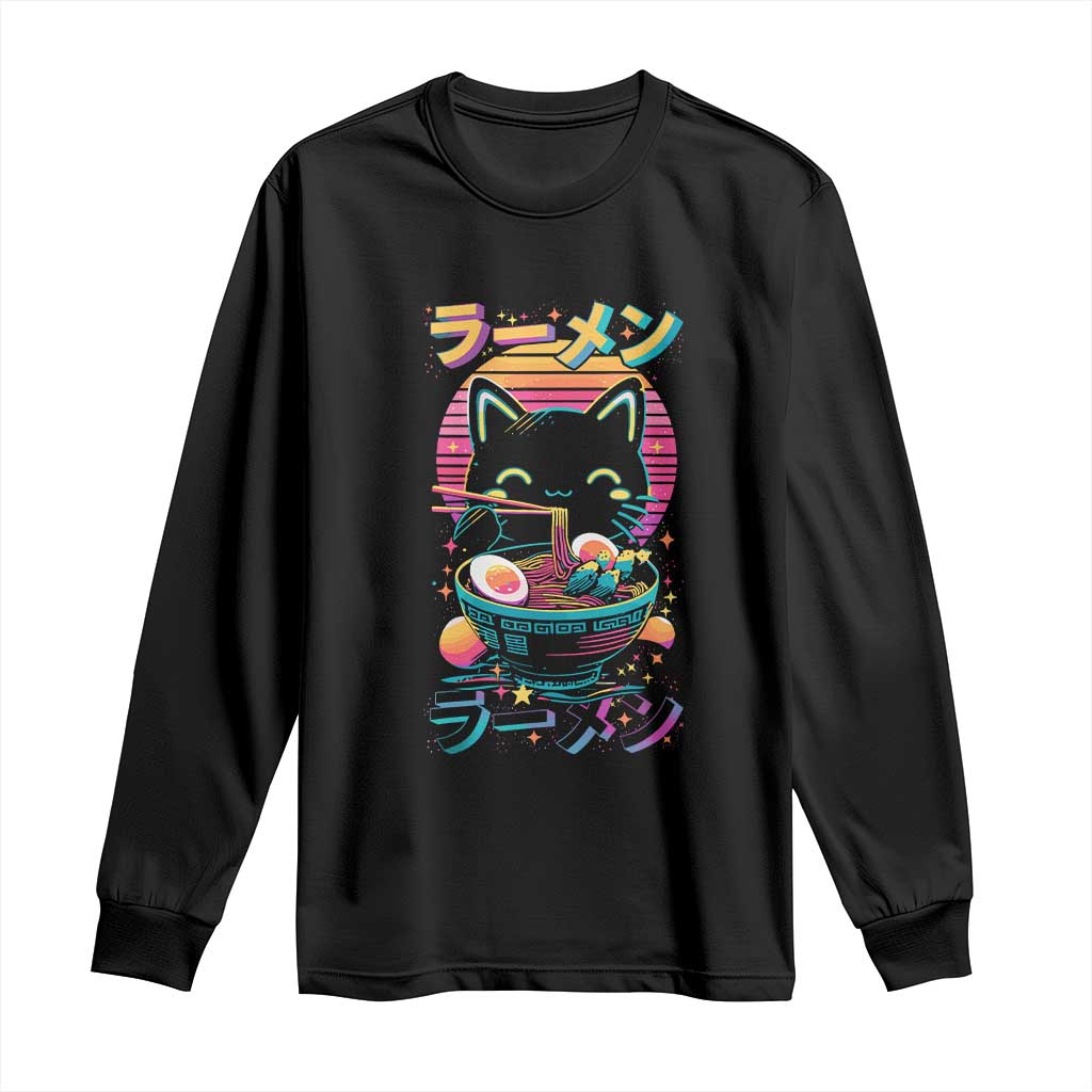 Retro Kawaii Ramen Cat Graphic Long Sleeve Shirt Cute Anime Japanese Japan Inspo - Wonder Print Shop