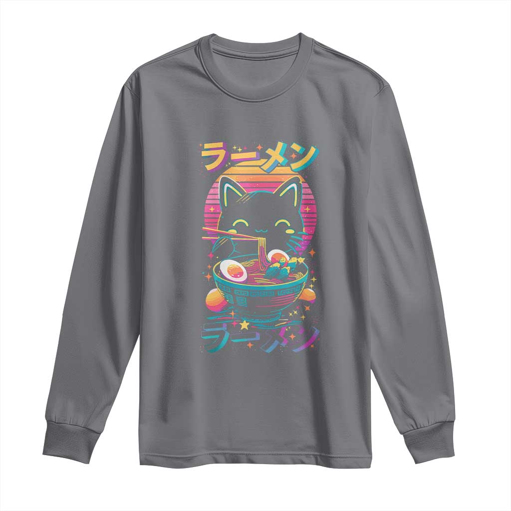 Retro Kawaii Ramen Cat Graphic Long Sleeve Shirt Cute Anime Japanese Japan Inspo - Wonder Print Shop