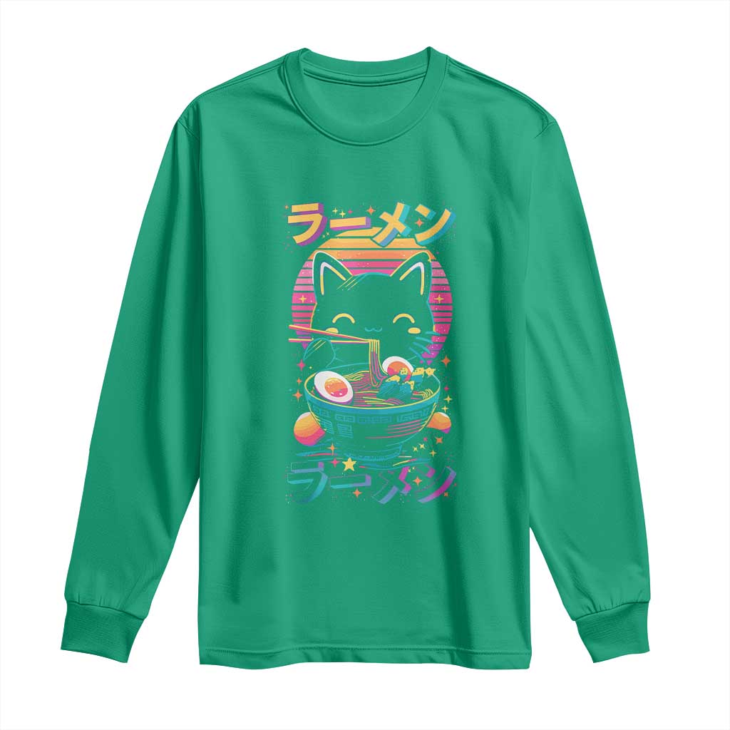 Retro Kawaii Ramen Cat Graphic Long Sleeve Shirt Cute Anime Japanese Japan Inspo - Wonder Print Shop