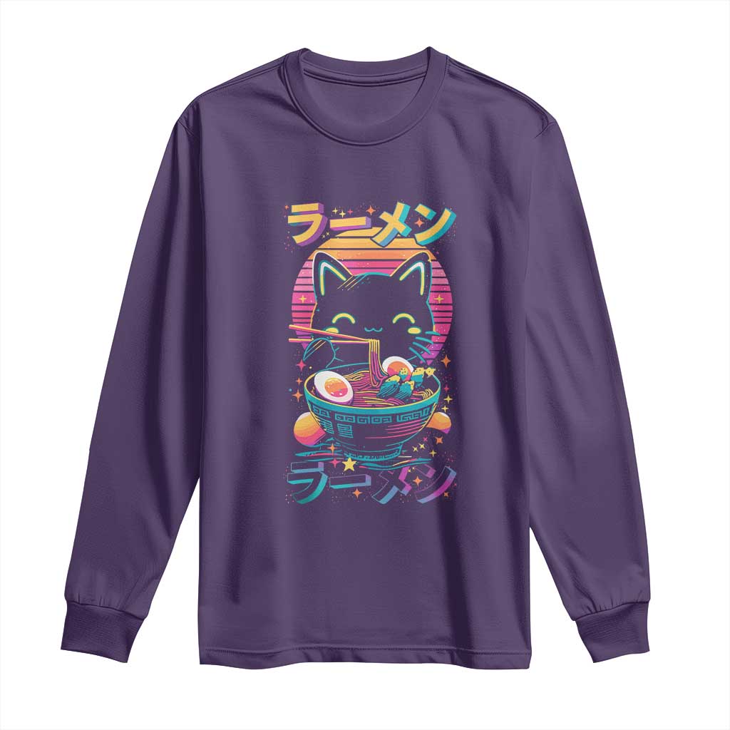 Retro Kawaii Ramen Cat Graphic Long Sleeve Shirt Cute Anime Japanese Japan Inspo - Wonder Print Shop