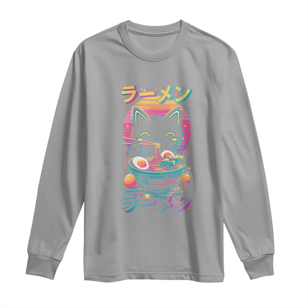 Retro Kawaii Ramen Cat Graphic Long Sleeve Shirt Cute Anime Japanese Japan Inspo - Wonder Print Shop