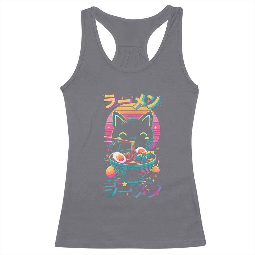Retro Kawaii Ramen Cat Graphic Racerback Tank Top Cute Anime Japanese Japan Inspo - Wonder Print Shop