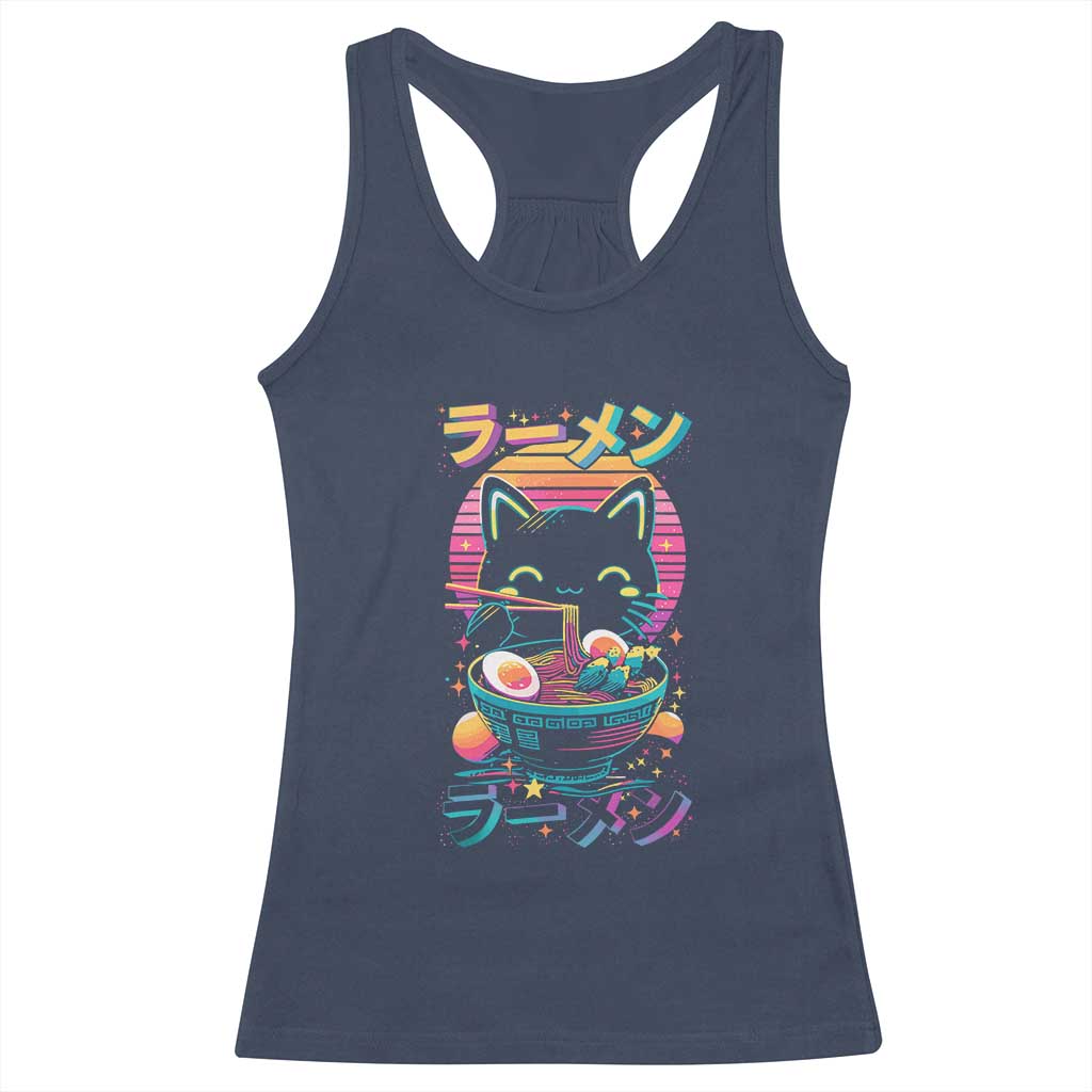 Retro Kawaii Ramen Cat Graphic Racerback Tank Top Cute Anime Japanese Japan Inspo - Wonder Print Shop