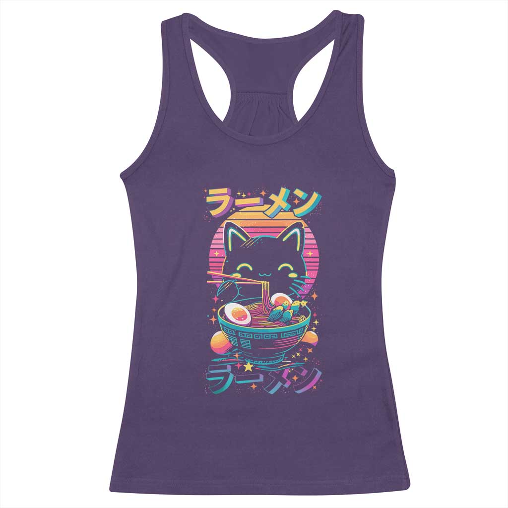 Retro Kawaii Ramen Cat Graphic Racerback Tank Top Cute Anime Japanese Japan Inspo - Wonder Print Shop