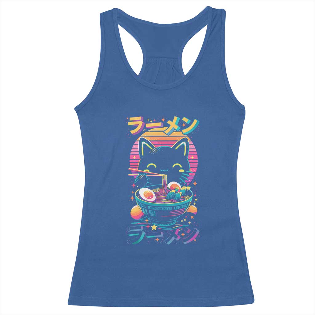 Retro Kawaii Ramen Cat Graphic Racerback Tank Top Cute Anime Japanese Japan Inspo - Wonder Print Shop