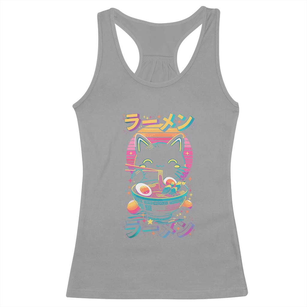 Retro Kawaii Ramen Cat Graphic Racerback Tank Top Cute Anime Japanese Japan Inspo - Wonder Print Shop
