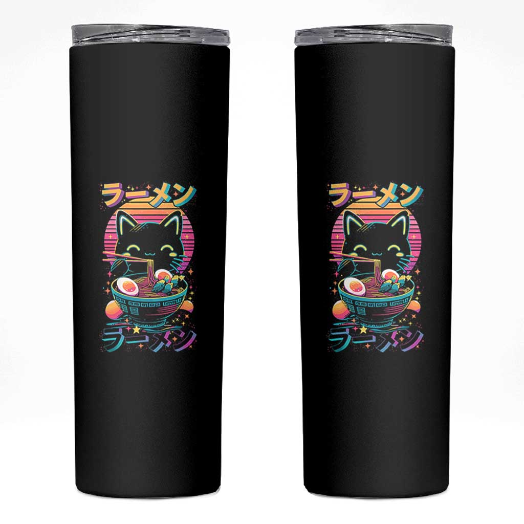 Retro Kawaii Ramen Cat Graphic Skinny Tumbler Cute Anime Japanese Japan Inspo - Wonder Print Shop