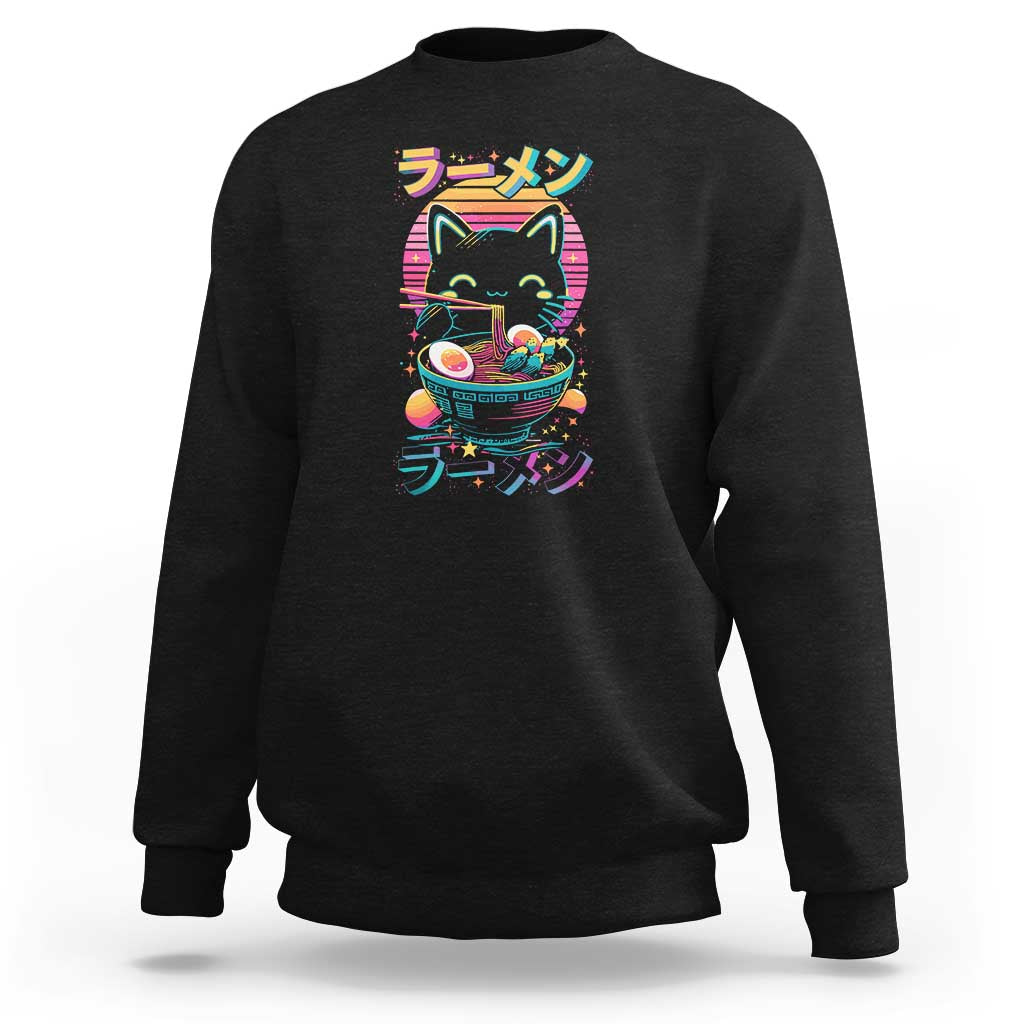 Retro Kawaii Ramen Cat Graphic Sweatshirt Cute Anime Japanese Japan Inspo - Wonder Print Shop