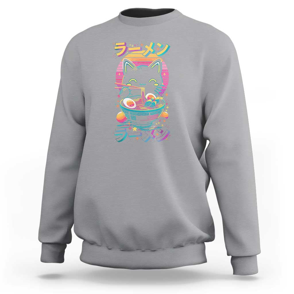 Retro Kawaii Ramen Cat Graphic Sweatshirt Cute Anime Japanese Japan Inspo - Wonder Print Shop