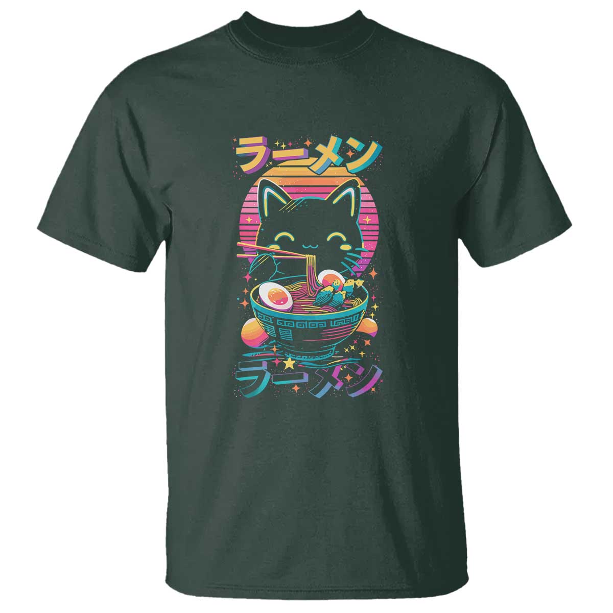 Retro Kawaii Ramen Cat Graphic T Shirt Cute Anime Japanese Japan Inspo - Wonder Print Shop
