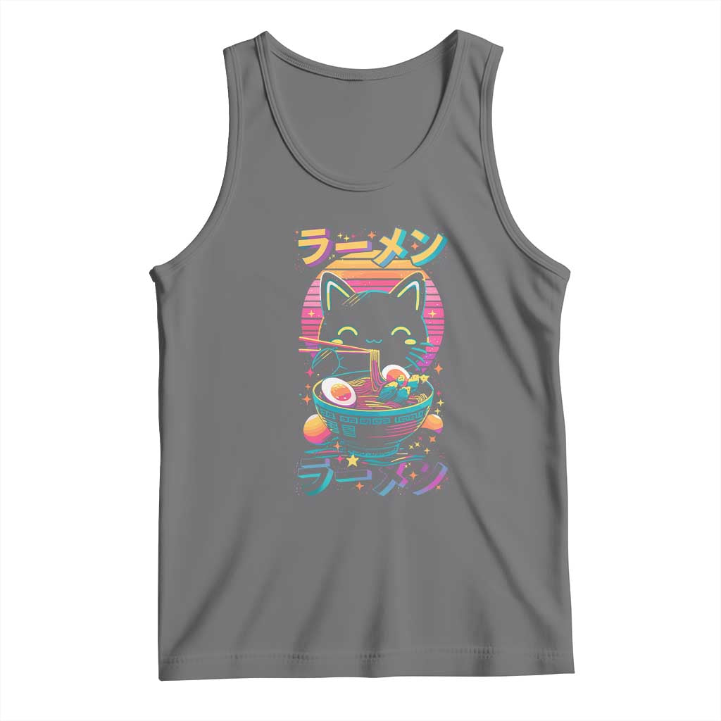 Retro Kawaii Ramen Cat Graphic Tank Top Cute Anime Japanese Japan Inspo - Wonder Print Shop