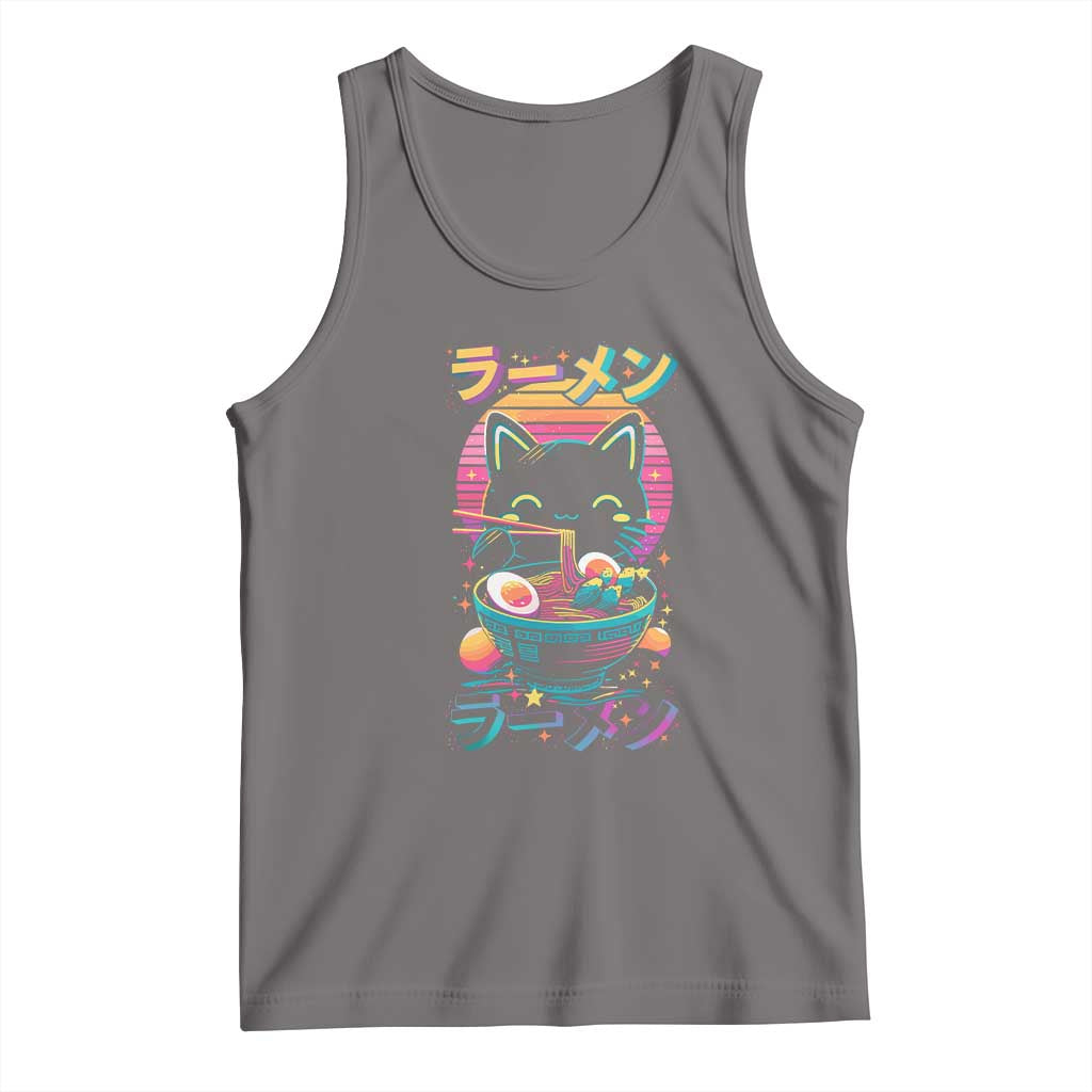 Retro Kawaii Ramen Cat Graphic Tank Top Cute Anime Japanese Japan Inspo - Wonder Print Shop