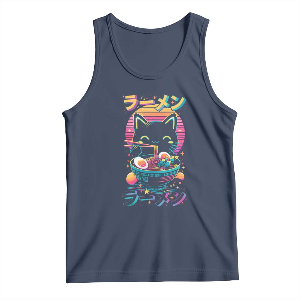 Retro Kawaii Ramen Cat Graphic Tank Top Cute Anime Japanese Japan Inspo - Wonder Print Shop