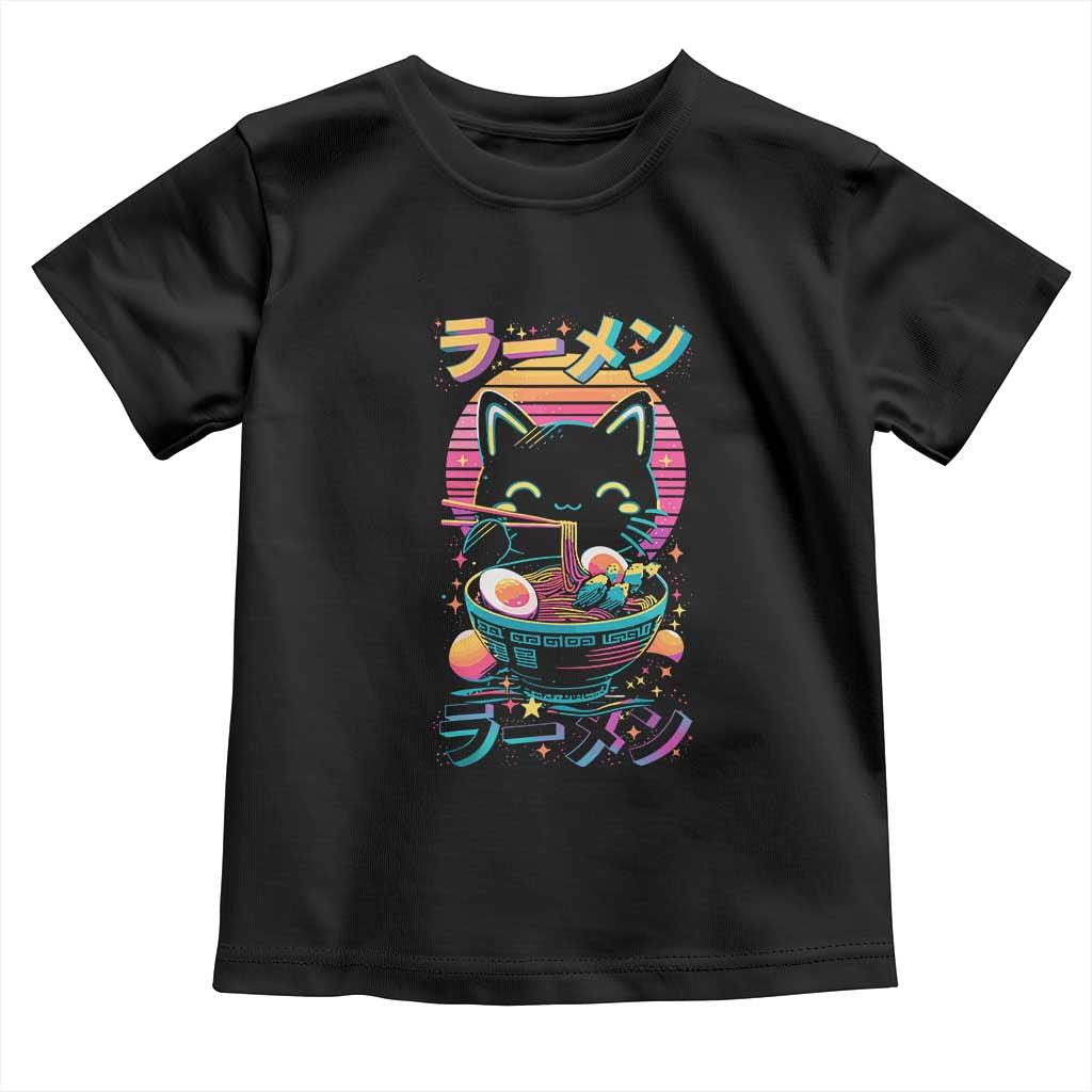 Retro Kawaii Ramen Cat Graphic Toddler T Shirt Cute Anime Japanese Japan Inspo - Wonder Print Shop