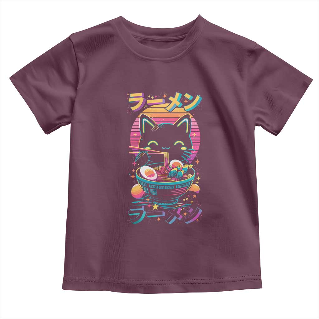 Retro Kawaii Ramen Cat Graphic Toddler T Shirt Cute Anime Japanese Japan Inspo - Wonder Print Shop