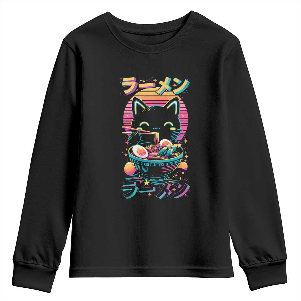 Retro Kawaii Ramen Cat Graphic Youth Sweatshirt Cute Anime Japanese Japan Inspo - Wonder Print Shop