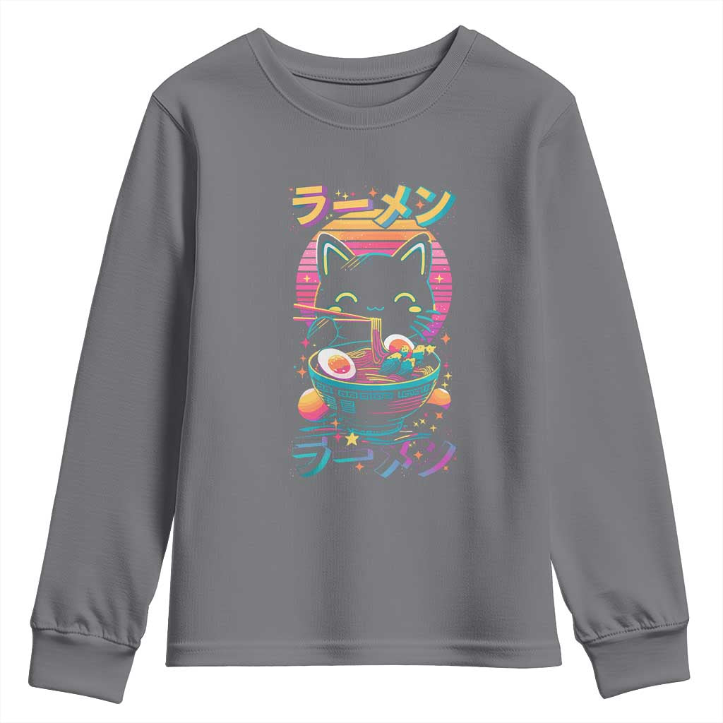 Retro Kawaii Ramen Cat Graphic Youth Sweatshirt Cute Anime Japanese Japan Inspo - Wonder Print Shop