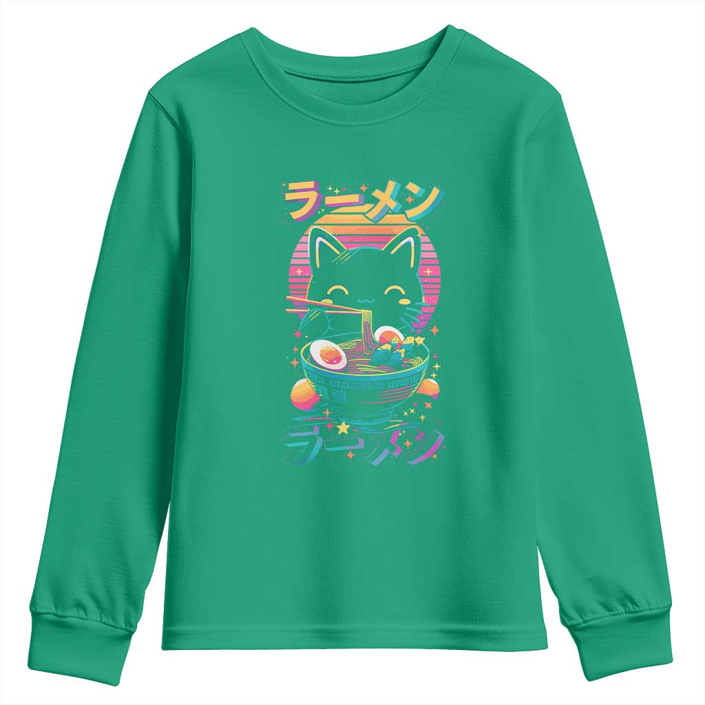 Retro Kawaii Ramen Cat Graphic Youth Sweatshirt Cute Anime Japanese Japan Inspo - Wonder Print Shop