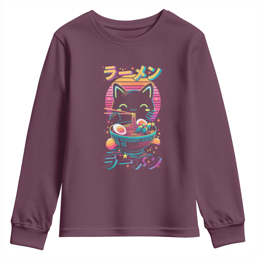 Retro Kawaii Ramen Cat Graphic Youth Sweatshirt Cute Anime Japanese Japan Inspo - Wonder Print Shop