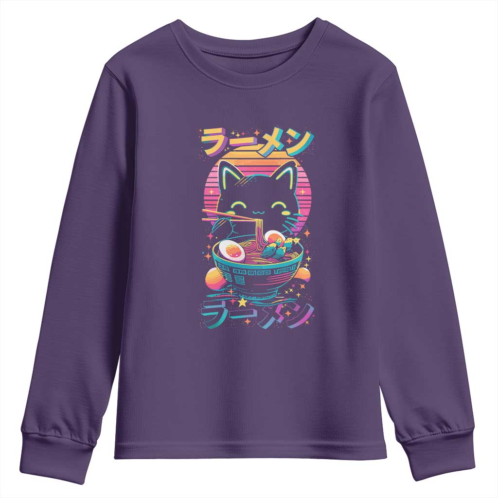 Retro Kawaii Ramen Cat Graphic Youth Sweatshirt Cute Anime Japanese Japan Inspo - Wonder Print Shop