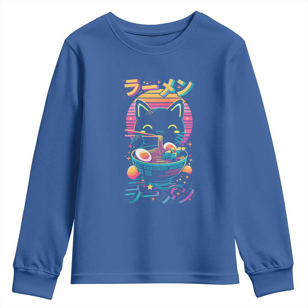 Retro Kawaii Ramen Cat Graphic Youth Sweatshirt Cute Anime Japanese Japan Inspo - Wonder Print Shop