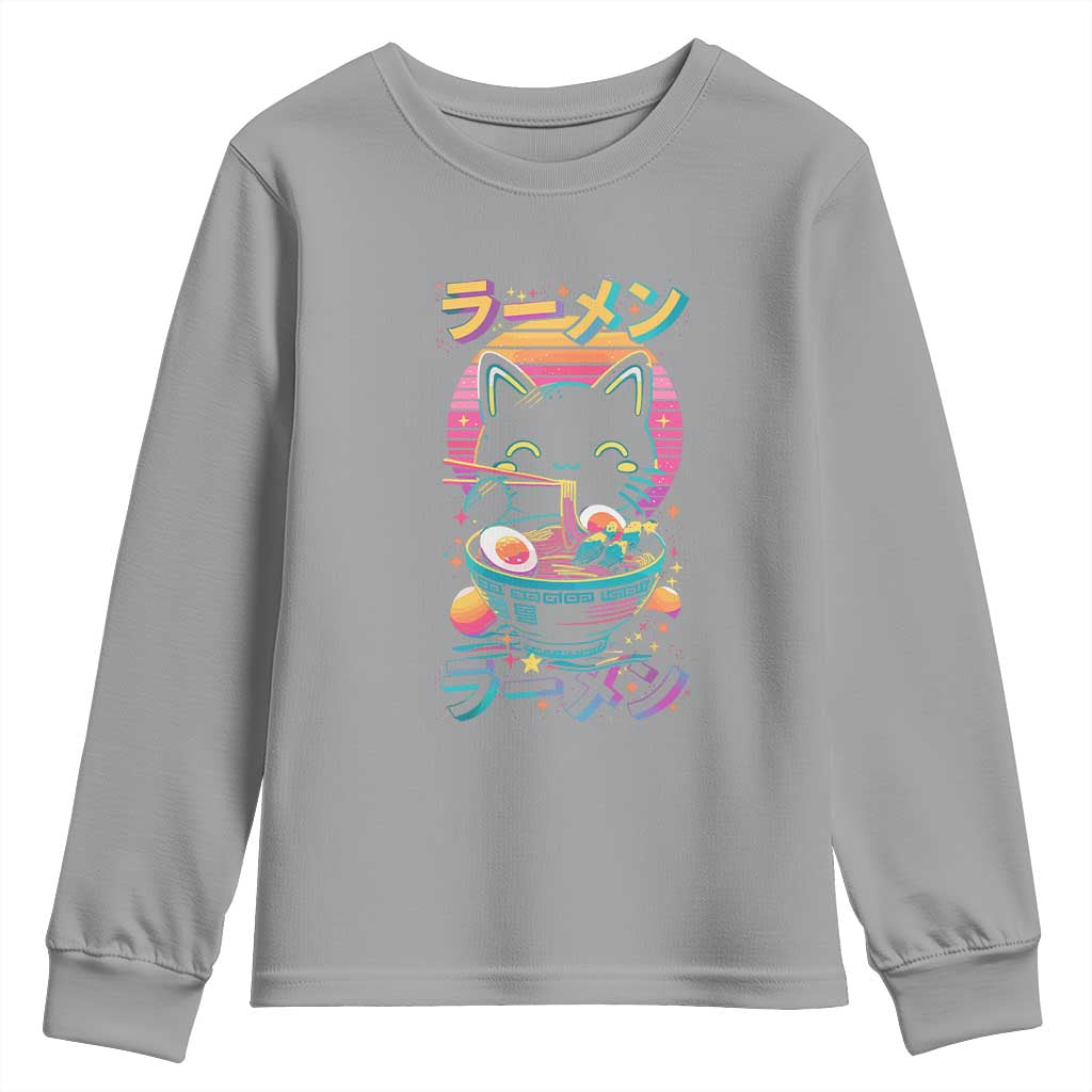 Retro Kawaii Ramen Cat Graphic Youth Sweatshirt Cute Anime Japanese Japan Inspo - Wonder Print Shop
